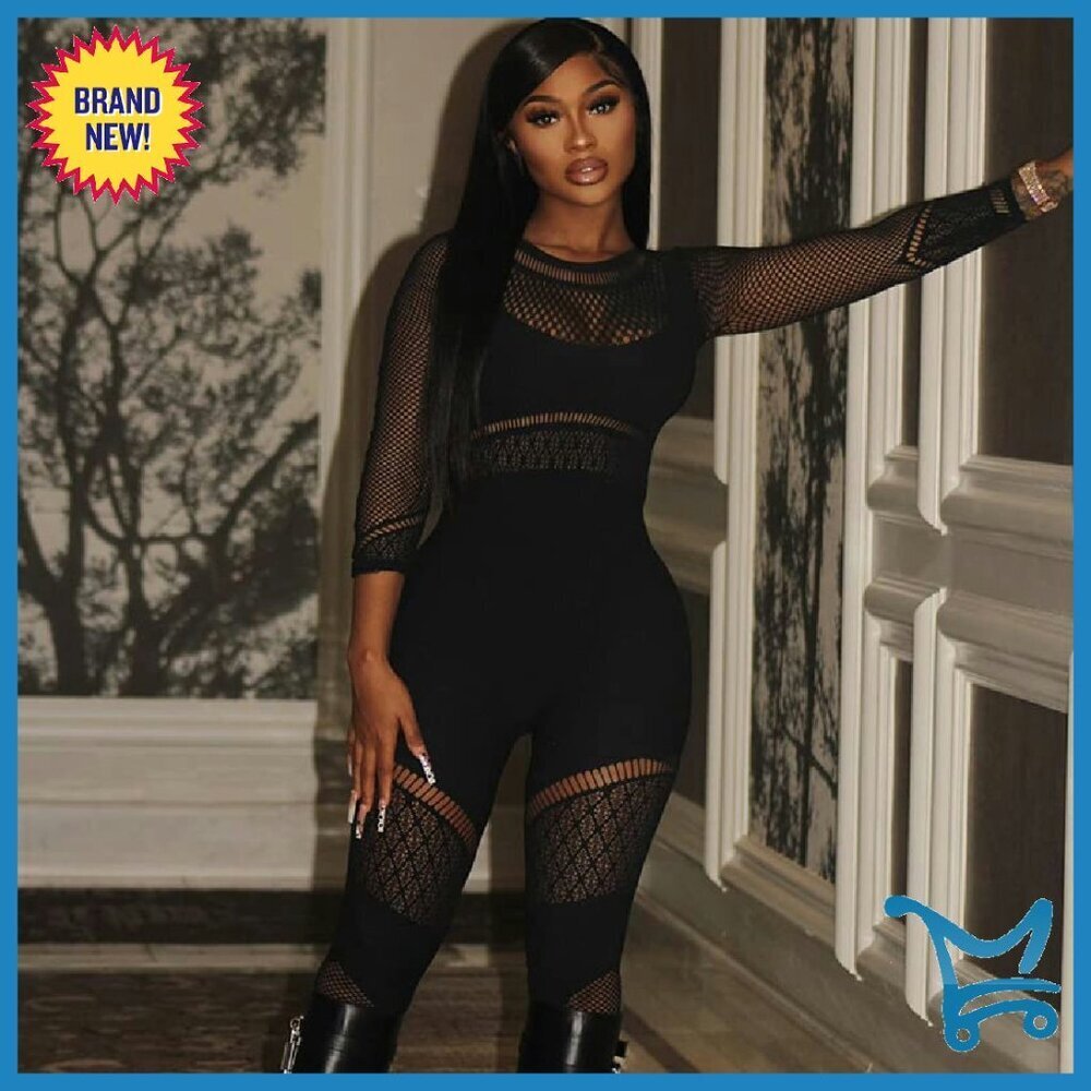 Sexy Mesh Hollow Out Jumpsuit One Piece Romper Clubwear - Picture 4 of 8